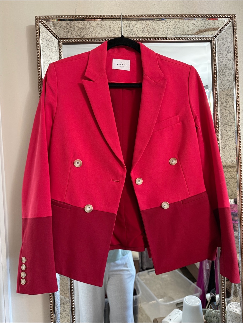 Two-Tone Red Double-Breasted Blazer